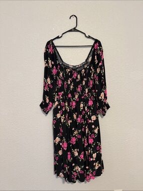 torrid Black Midi Dress with Pink & Cream Floral Print